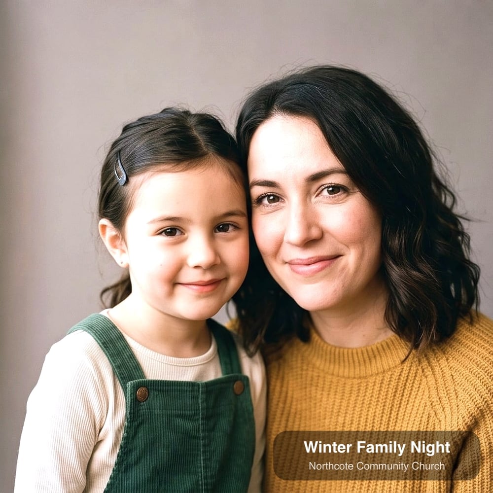 The same portrait after delivery adjustments: slightly warmer and brighter, with the event name in a corner overlay.